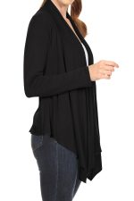 Women's Long Sleeve Draped Neck Open Front Waist Length Solid Cardigan Made in USA - Image 2