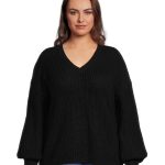 What's Next Women's Plus Size V-Neck Shaker Stitch Pullover