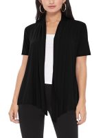 Women's Loose Fit Short Sleeve Draped Open Front Office Wear Solid Cardigan