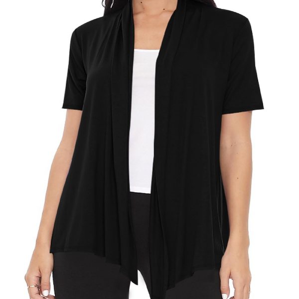 Women's Loose Fit Short Sleeve Draped Open Front Office Wear Solid Cardigan
